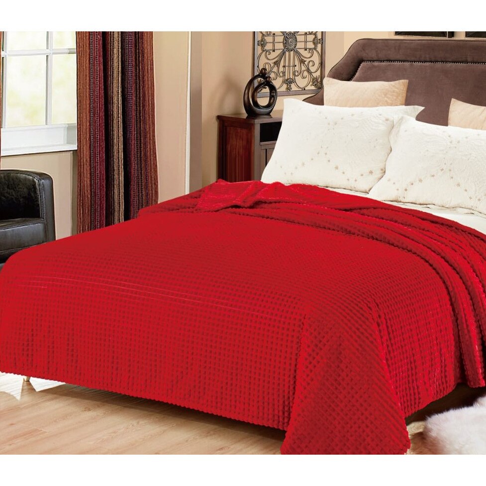 Patura Cocolino moale in patratele punga cadou 200X230cm rosu Gia57