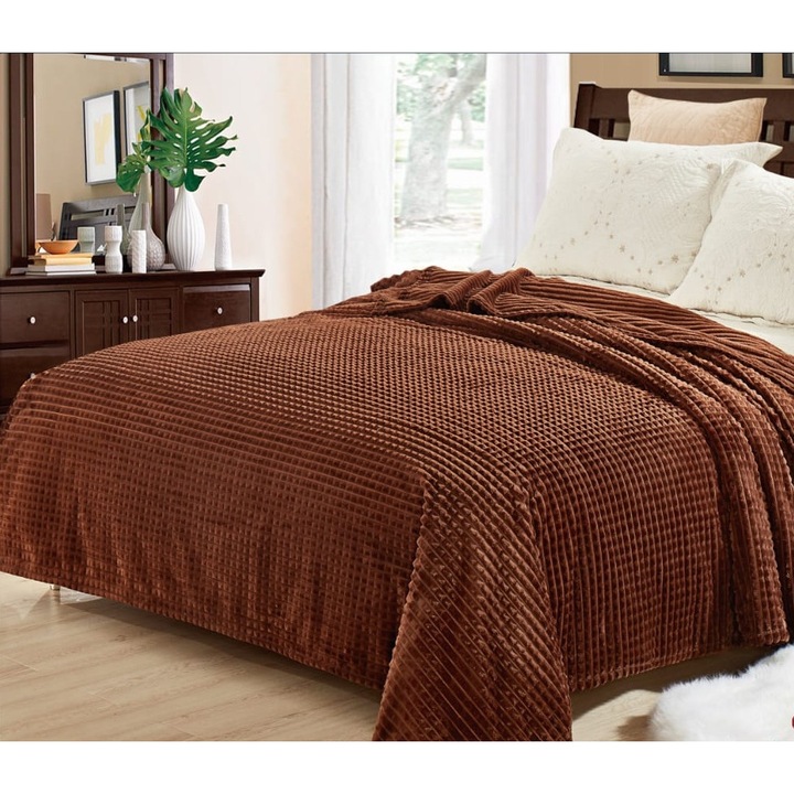 Patura Cocolino moale in patratele punga cadou 200X230cm maro Gia59