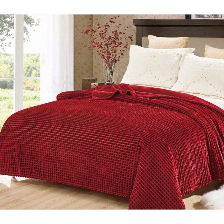 Patura Cocolino moale in patratele punga cadou 200X230cm visiniu Gia61