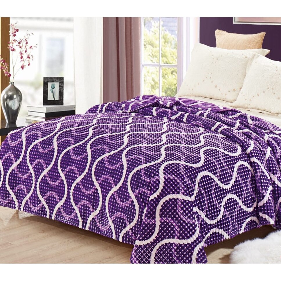 Patura Cocolino moale in patratele punga cadou 200X230cm mov Gia52