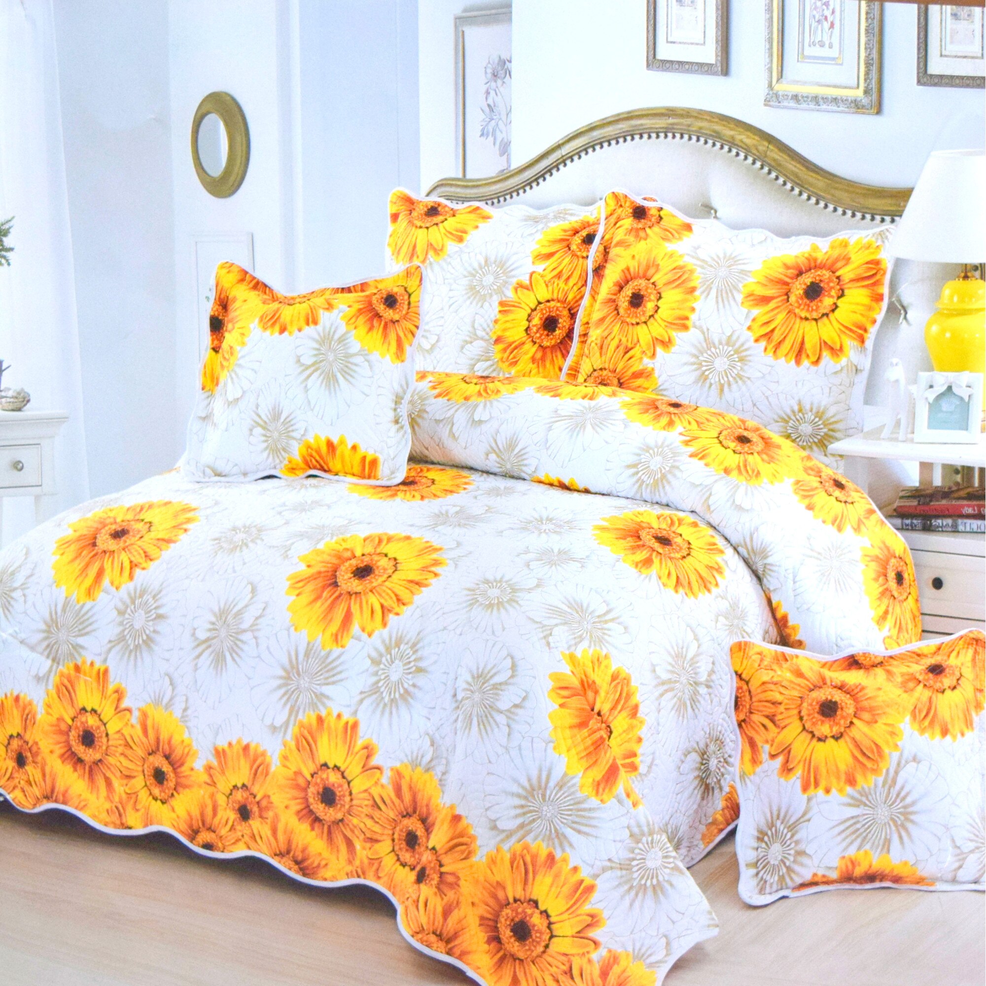 Set cuvertura matlasata 5 piese, bumbac, 230X250cm, culoare galben ELA22