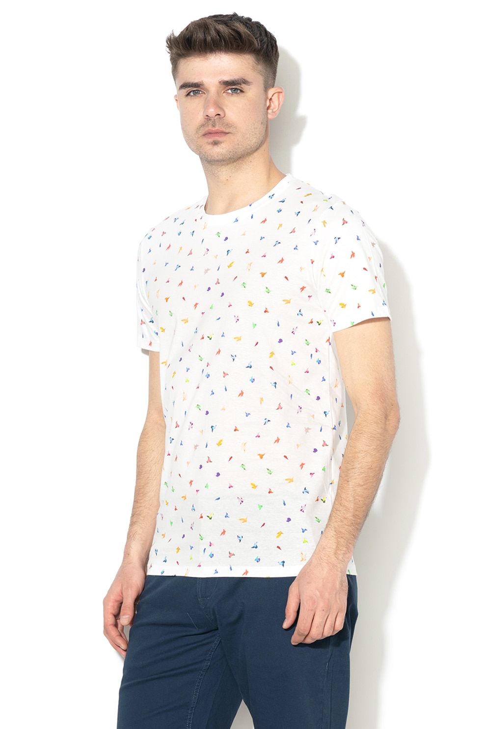 Selected Homme, Tricou cu imprimeu abstract Feddon, Alb/Rosu/Verde, M