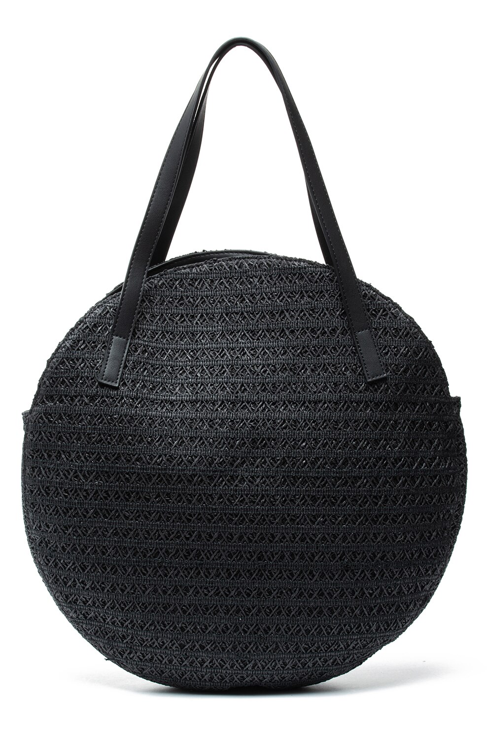 Vero Moda, Geanta tote rotunda de paie Strawa, Negru, 45x45x4 CM Standard