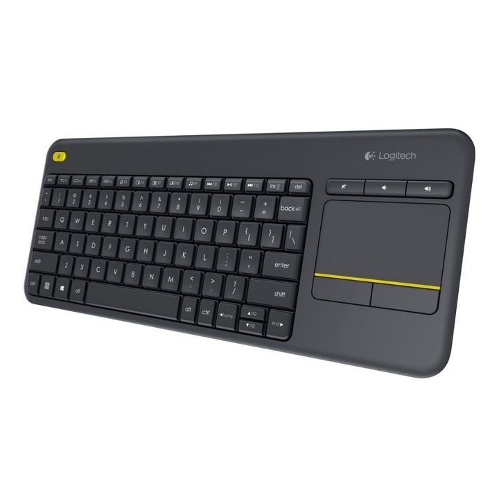 Клавиатура Logitech Wireless Touch Keyboard K400 Plus, Черна, С тихи клавиши и вграден тъчпад