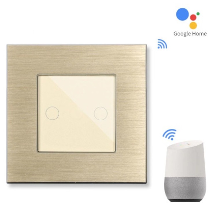 Intrerupator inteligent DeLuxe dublu tactil WIFI+RF compatibil Google Home si Alexa M2G