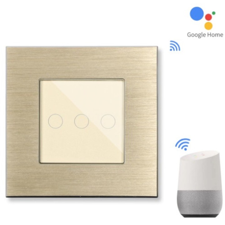 Intrerupator inteligent DeLuxe tripu tactil WIFI+RF compatibil Google Home si Amazon Alexa M2G
