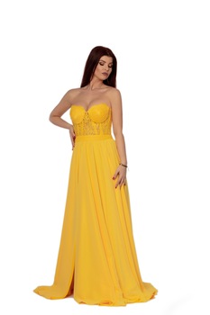 Rochie de seara lunga cu broderie Mayra, culoare galben, marimea 34-36 EU Rochie de seara lunga cu broderie Mayra, culoare galben, marimea 34-36 EU