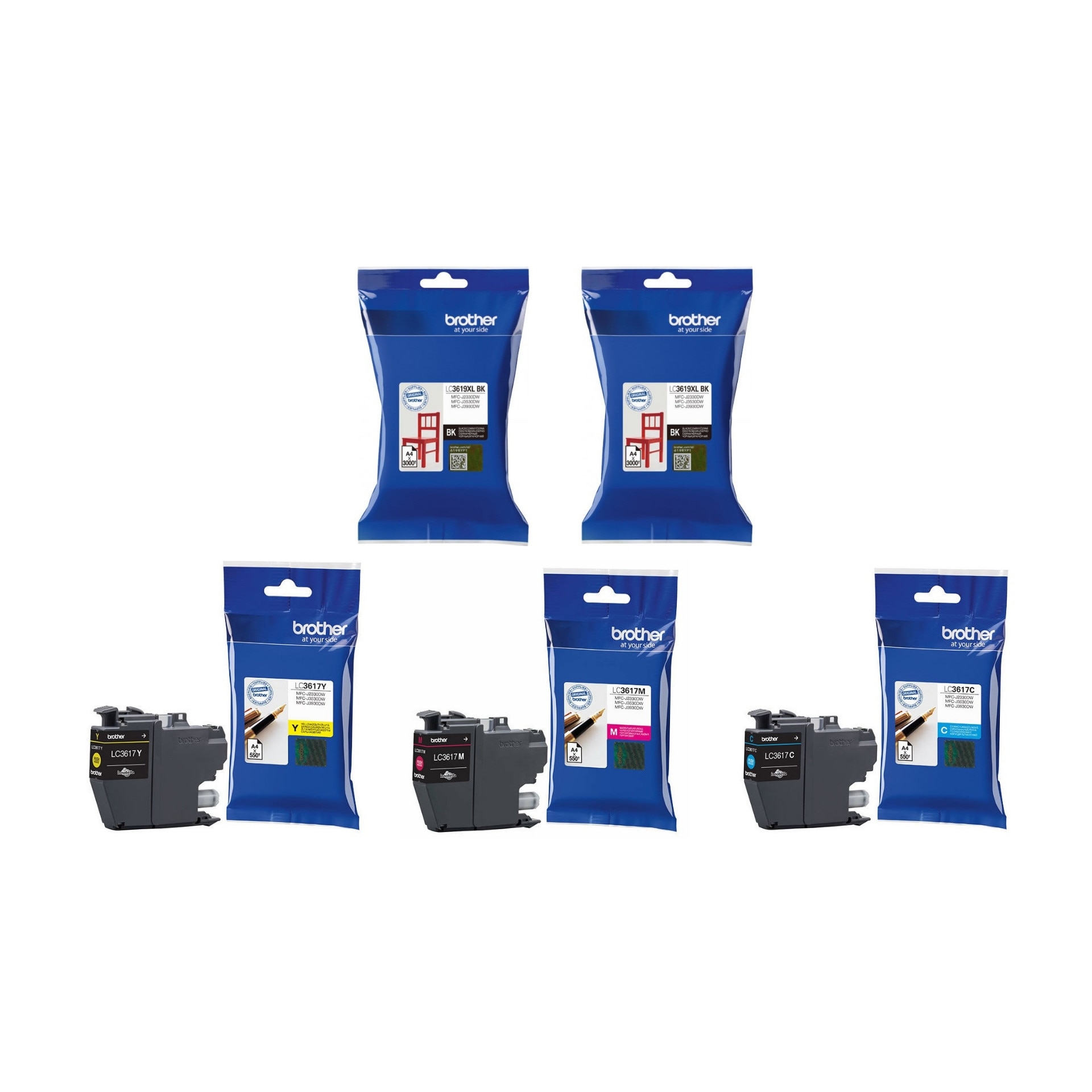Pachet cartuse cerneala LC3619XL negru x 2 LC3617 cyan magenta galben Brother original 7650 pagini