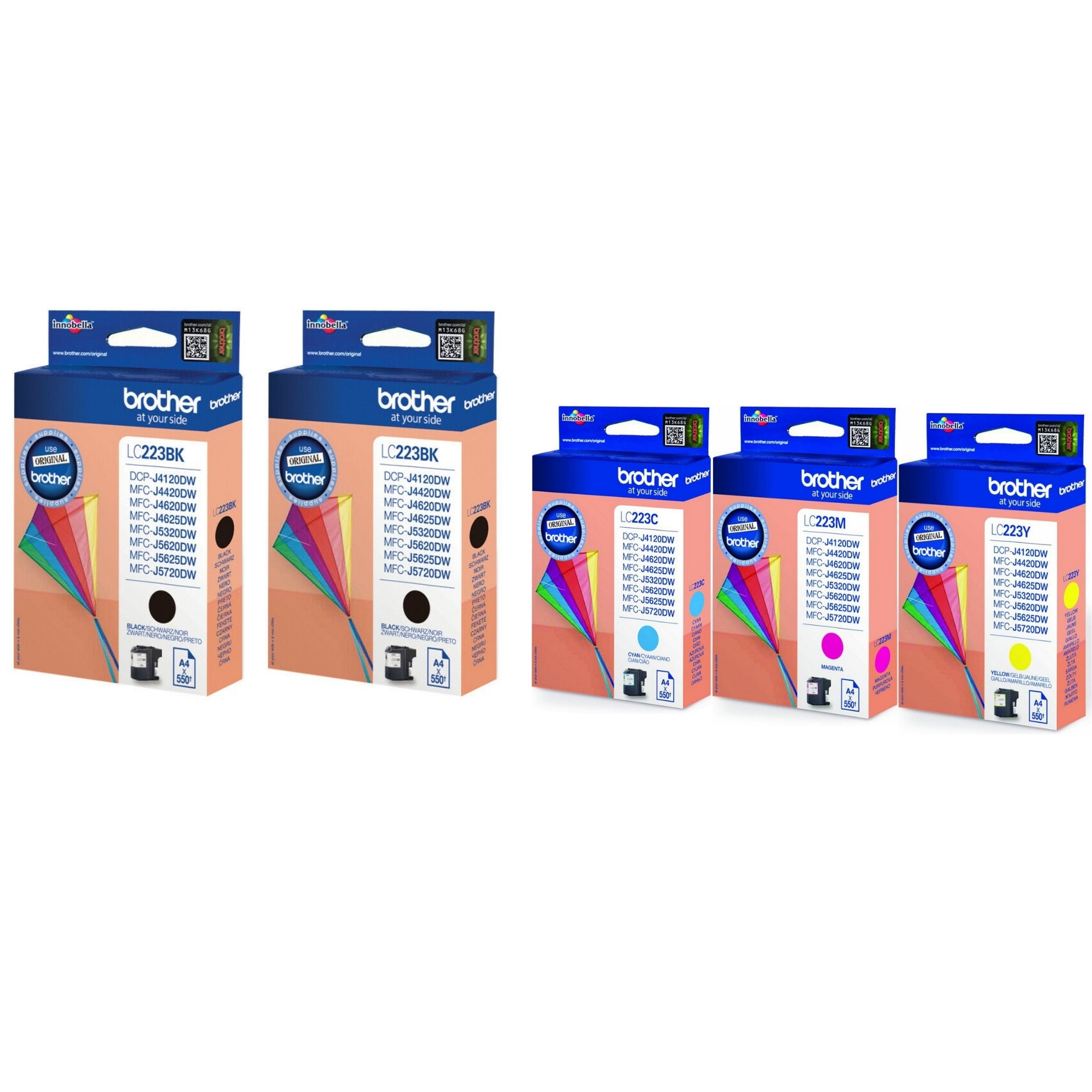 Pachet cartuse cerneala LC223 negru x 2, cyan magenta galben Brother original 2750 pagini