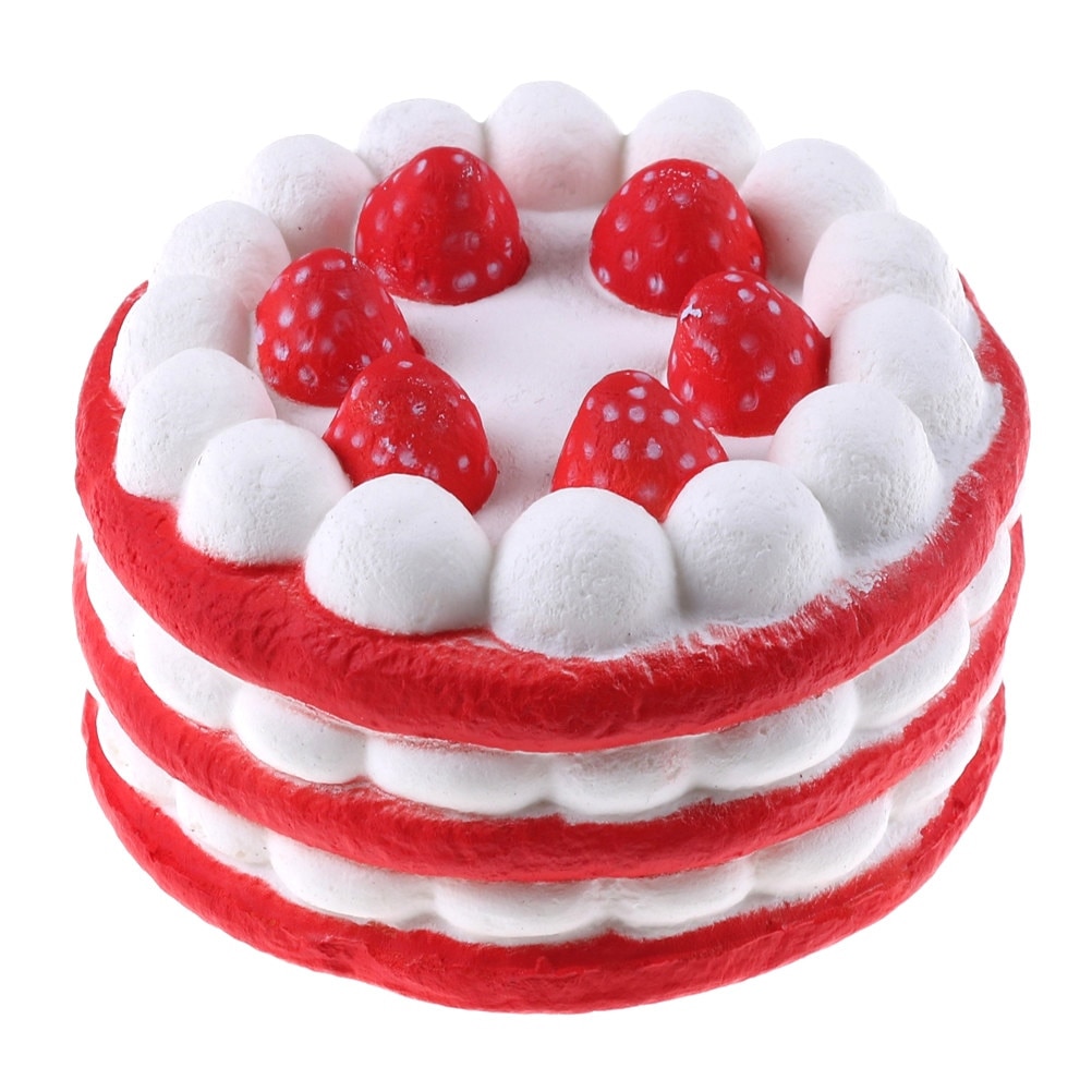 Jucarie Squishy, parfumata, Jumbo, tortulet cu capsuni, rosu cu alb + Squishy Emojy simpatic