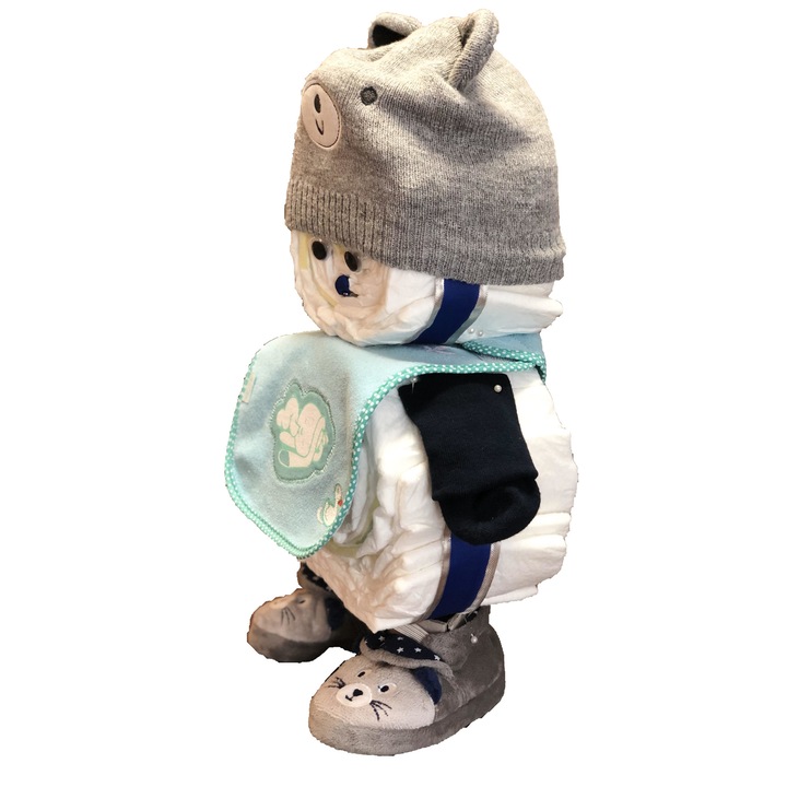 Set nou nascut, Dolce Emozione, Scutece, Baveta, Papuci, Caciula, Sosete, 0-6 luni, Alb/Albastru