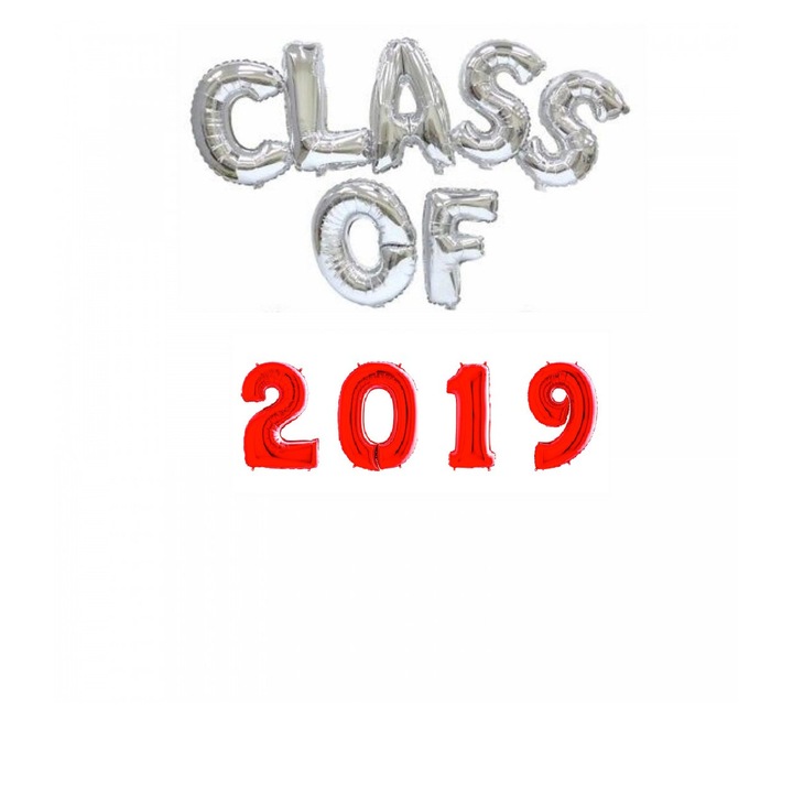 11 darabos készlet, fóliás léggömb, Class Of 2019, ezüst/piros, 105 cm