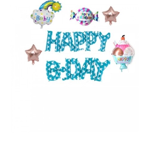 Set 7 Baloane, Happy B-Day, Inghetat, Multicolor