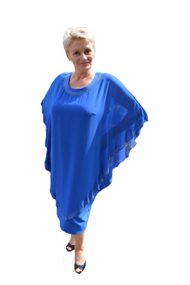 Rochie eleganta, aplicatii de voal si strasuri, D&J Exclusive, Albastru
