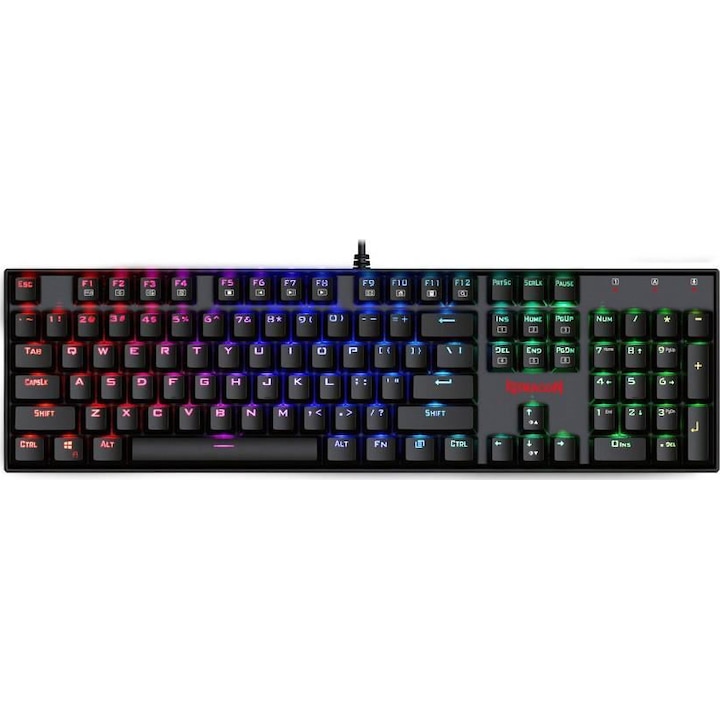 Tastatura mecanica Redragon Shrapnel, Iluminare RGB, Blue Switch, Negru