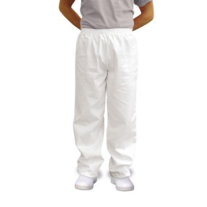 Pantaloni brutar, albi, tesaturi durabile, unisex, marimea M
