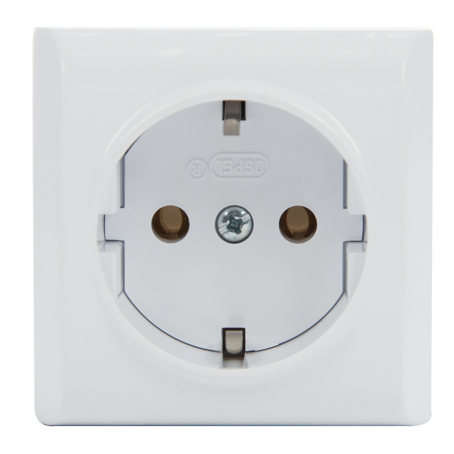 Priza Ospel, simpla, aparenta cu rama inclusa, contact de protectie, alba, 55 x 55 x 35 mm
