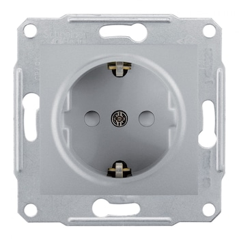 Priza Schneider Electric, simpla, incastrata, contact de protectie, 71 x 71 x 44.3 mm Priza Schneider Electric, simpla, incastrata, contact de protectie, 71 x 71 x 44.3 mm