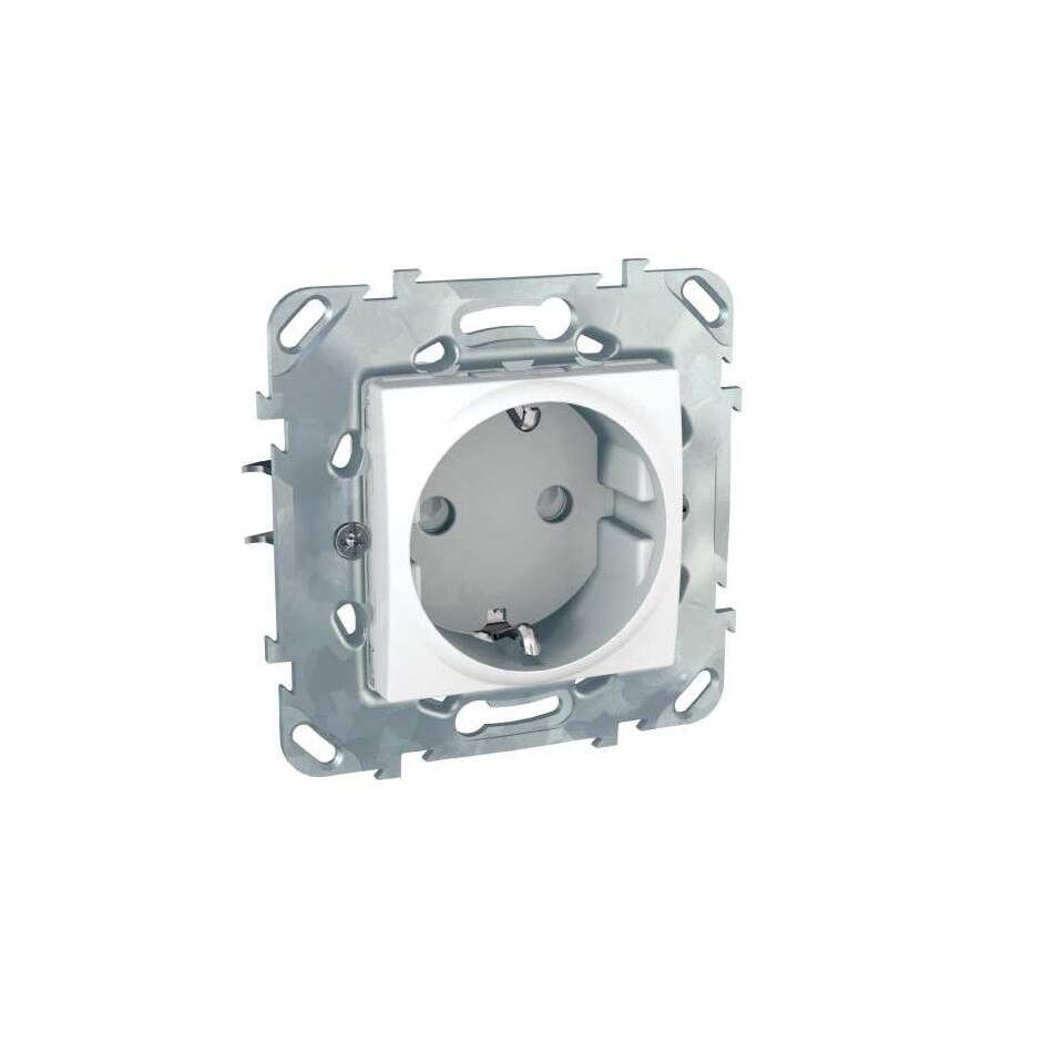 Priza simpla, Schneider Electric, incastrata, contact de protectie, alba