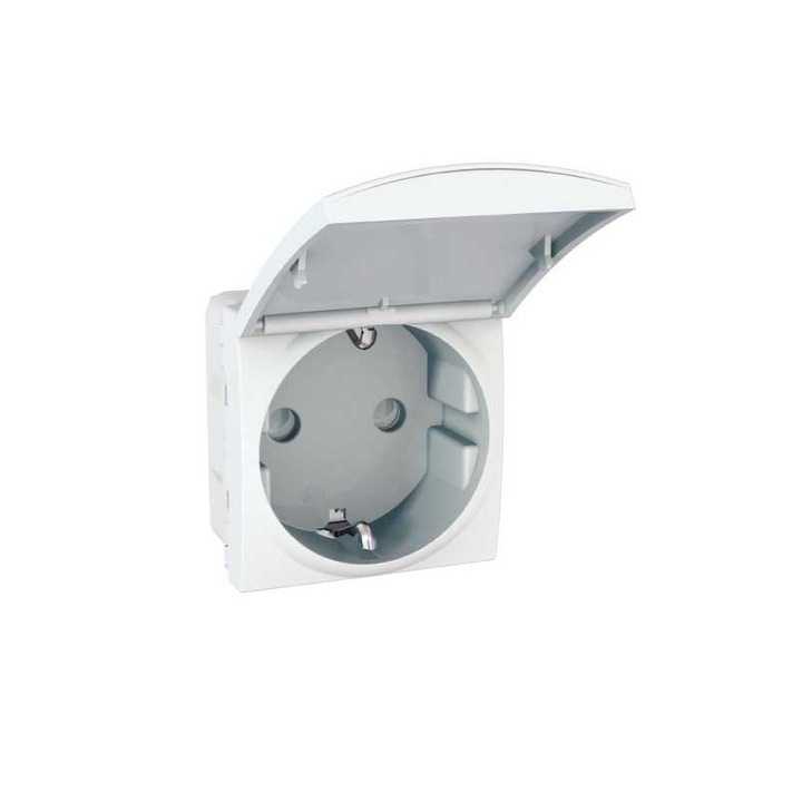 Обикновен контакт, Schneider Electric, вграден, модулен - 2, с капак, защитен контакт, бял