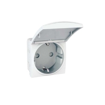 Priza simpla, Schneider Electric, incastrata, modulara - 2, cu capac, contact de protectie, alba Priza simpla, Schneider Electric, incastrata, modulara - 2, cu capac, contact de protectie, alba