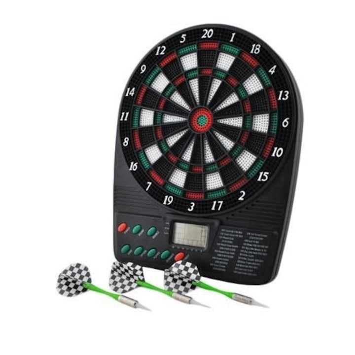 Elektromos mini darts bázis, 18 játék, 3db nyíl, 26x18 cm