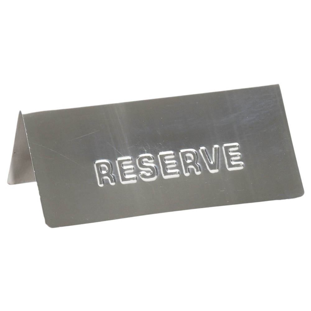 Placuta inox cu mesaj Reserve, mesaj pentru rezervare in restaurant/bar/bistro/cafenea, semn Rezervat, 12.5 x 5 cm