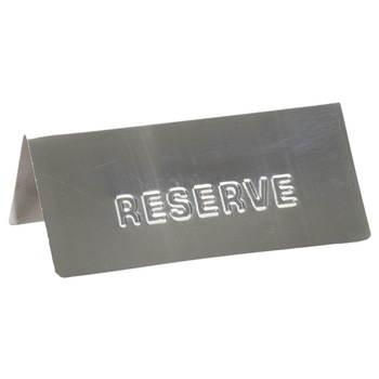 Placuta inox cu mesaj Reserve, mesaj pentru rezervare in restaurant/bar/bistro/cafenea, semn Rezervat, 12.5 x 5 cm Placuta inox cu mesaj Reserve, mesaj pentru rezervare in restaurant/bar/bistro/cafenea, semn Rezervat, 12.5 x 5 cm