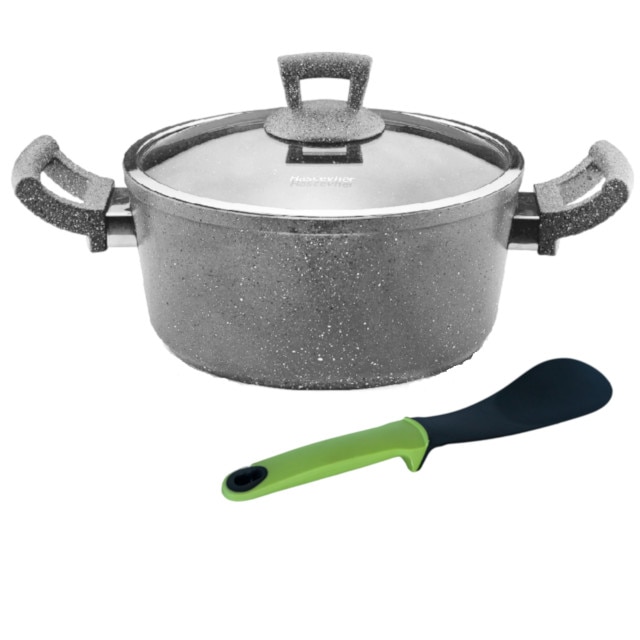 Oala Hascevher Germanitium granite 20x10cm 3l culoare gri cadou lingura garnitura