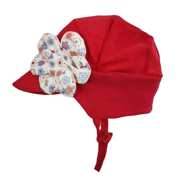 Sapca Piticot S141 din raiat cu floare aplicata, Rosu, 46 cm