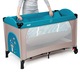 Patut pliant voiaj pentru bebelusi si copii Juju Sleepy Baby, 2 nivele, portabil, 125x65 cm, etaj intermediar nou-nascuti, bara cu jucarii, masa de infasat, salteluta, buzunar lateral, geanta transport, Space Doggy, Bej/Turcoaz