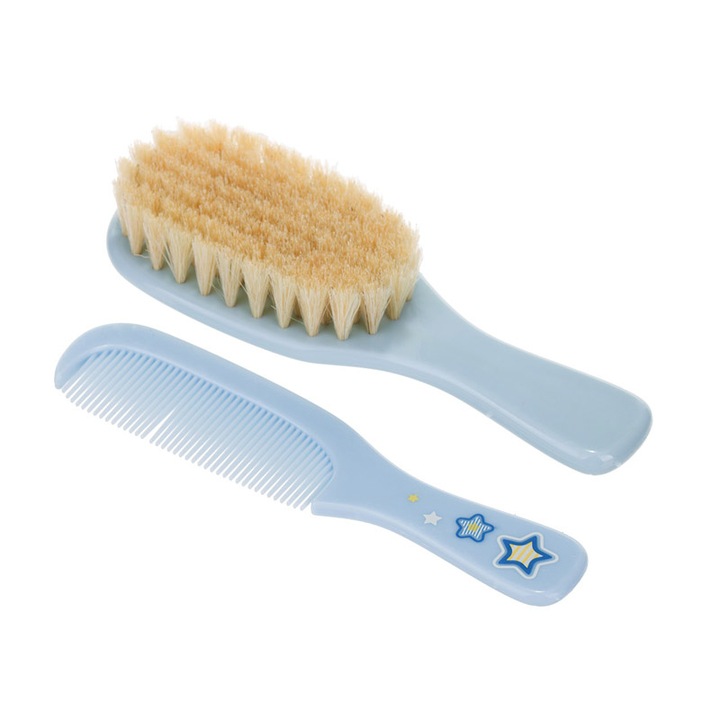 Set 2 piese perie si pieptan Canpol Babies 7/406, Albastru