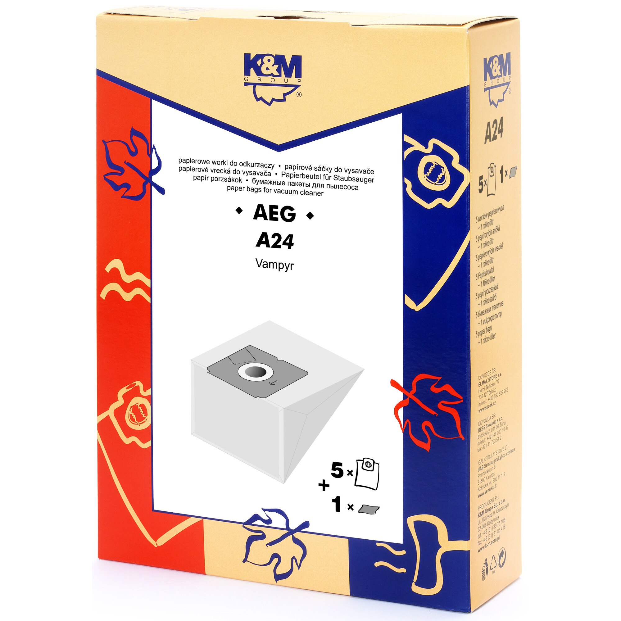 Sac aspirator AEG GR 28, hartie, 5 saci + 1 filtru, K&M