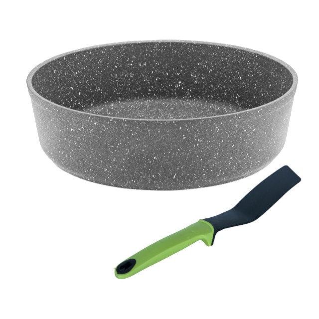 Tava rotunda Hascevher Germanitium granite 30x9cm culoare gri cadou spatula