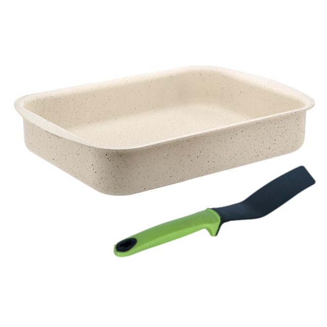 Tava Hascevher Germanitium granite dreptunghiulara 30x25,5x6,5cm culoare crem cadou spatula