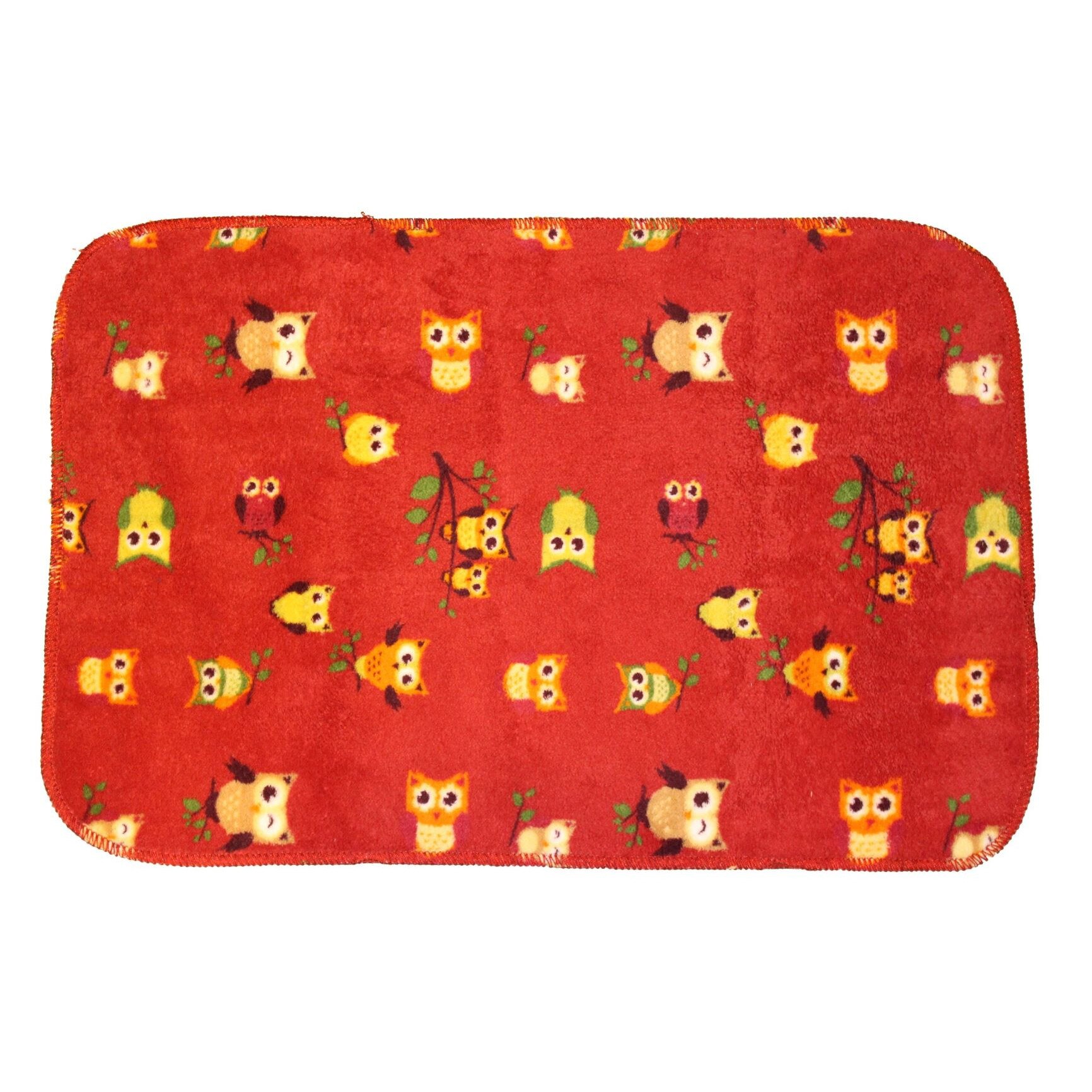 Covoras intrare sau universal Merlino Fantasia bordo cu bufnite dreptunghiular tratat special sa retina apa si praful 50x75 cm material microfibra produs in Italia