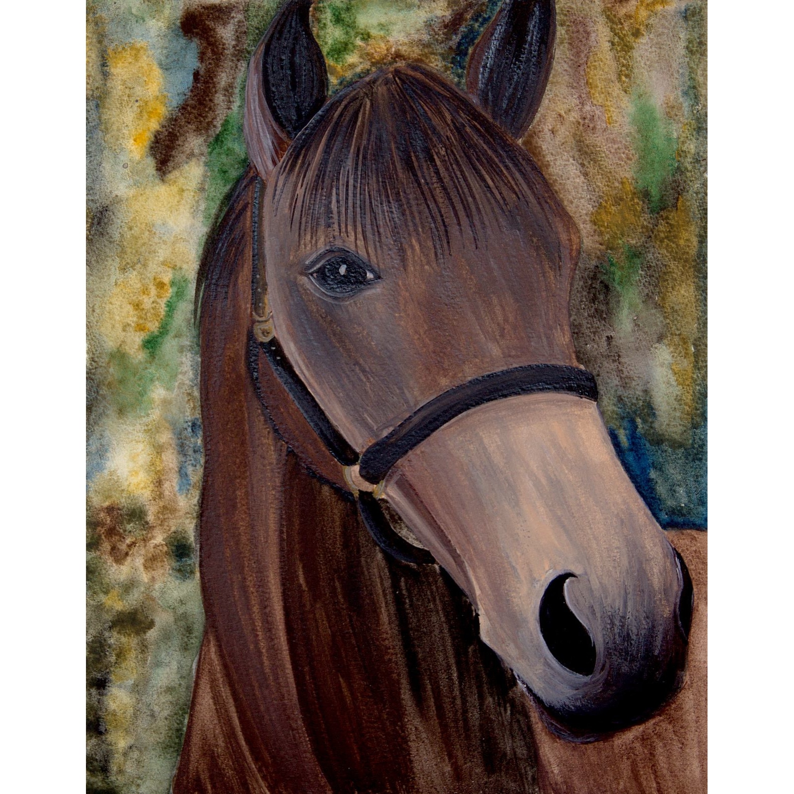 Tablou acuarela pe hartie Cal - tablou pictat manual Oana Pinzariu, dimensiune 24 * 33 cm