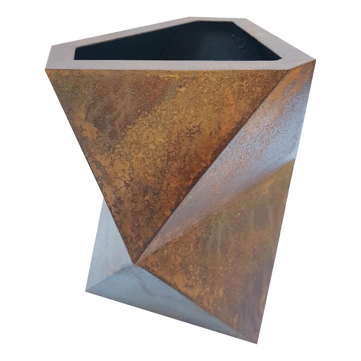 Vaza poliedru 1 din metal (CORTEN ) H 320mm cu finisaj ruginit, ( hand made )