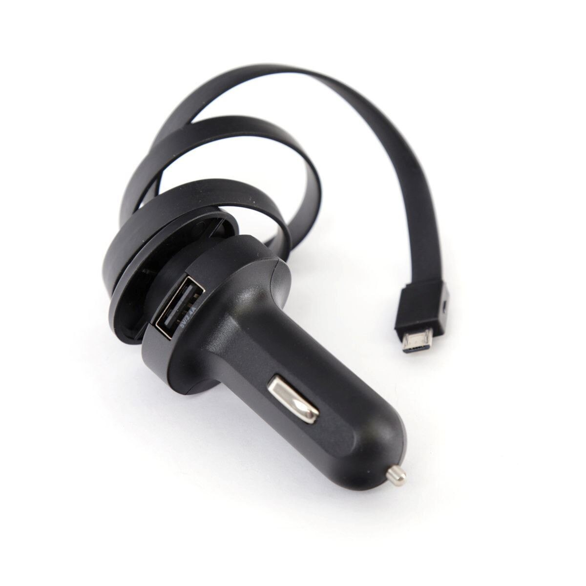 Incarcator auto Platinet 44650,cu port USB 2.4A si cablu microUSB retractabil,negru