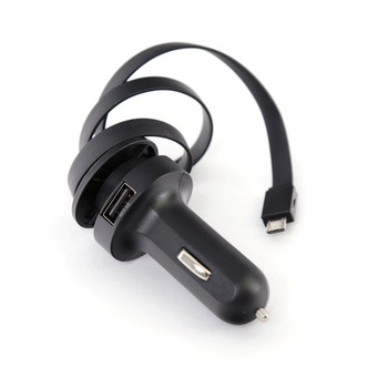 Incarcator auto Platinet 44650,cu port USB 2.4A si cablu microUSB retractabil,negru Incarcator auto Platinet 44650,cu port USB 2.4A si cablu microUSB retractabil,negru