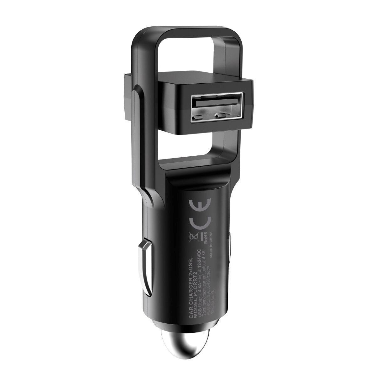 Incarcator auto Platinet 44651,rotativ,cu 2 porturi USB 4.8A ,protectie la scurt circuit,negru