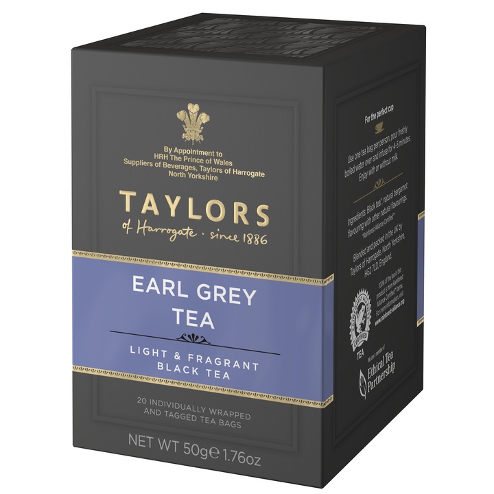 Ceai Negru Earl Grey Taylors of Harrogate, 20 pliculete, 50 gr.