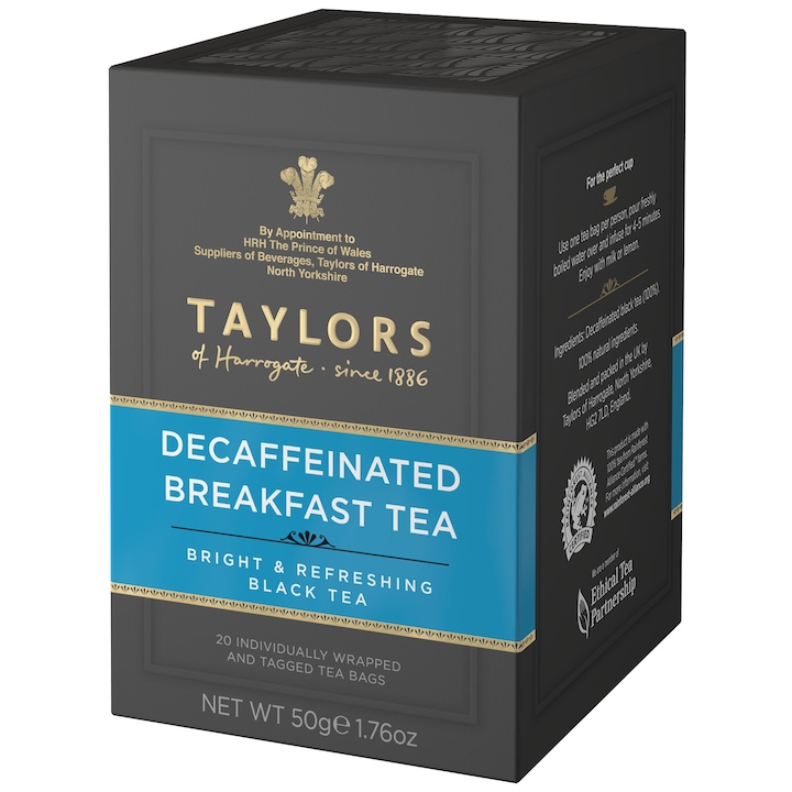 Ceai Negru fara cofeina Taylors of Harrogate, 20 pliculete, 50 gr.