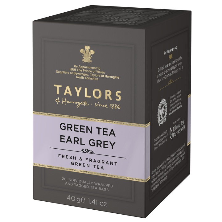 Зелен чай Taylors of Harrogate Earl Grey, 20 торбички, 40г