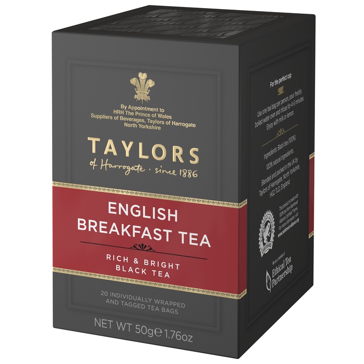 Ceai Negru English Breakfast Taylors of Harrogate, 20 pliculete, 50 gr.