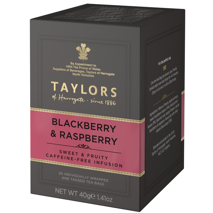 Infuzie Ceai Mure si Zmeura Taylors of Harrogate, 20 pliculete, 40 gr.