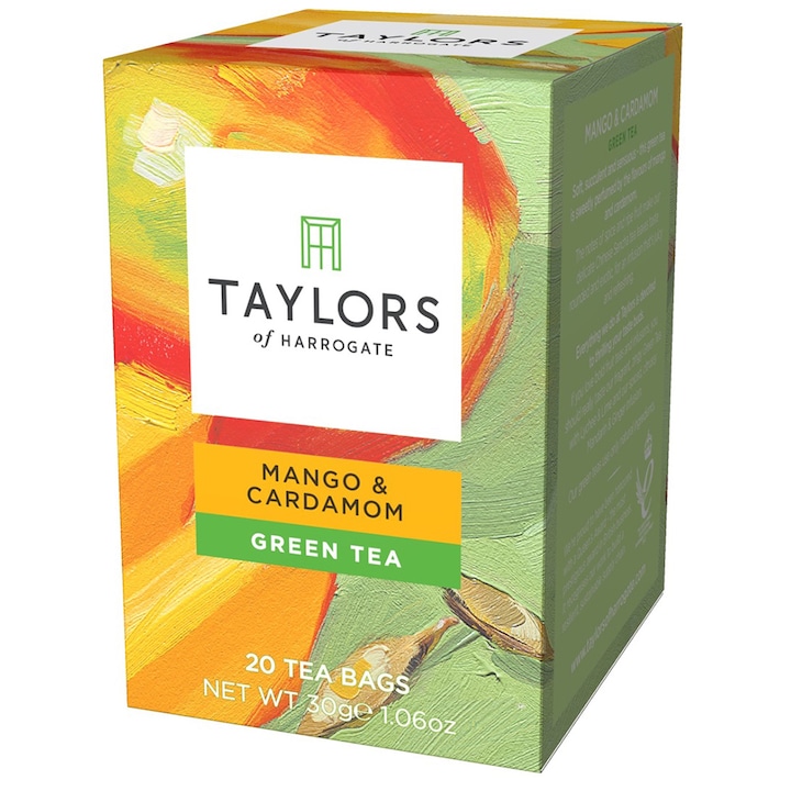 Ceai Verde cu Mango si Cardamom Taylors of Harrogate, 20 pliculete, 30 gr.