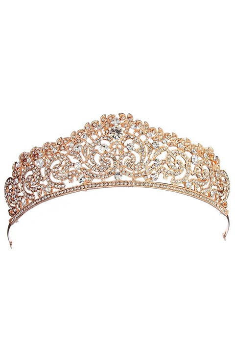 Tiara, model Parisian Winter, frunzulite cu cristale transparente, Auriu