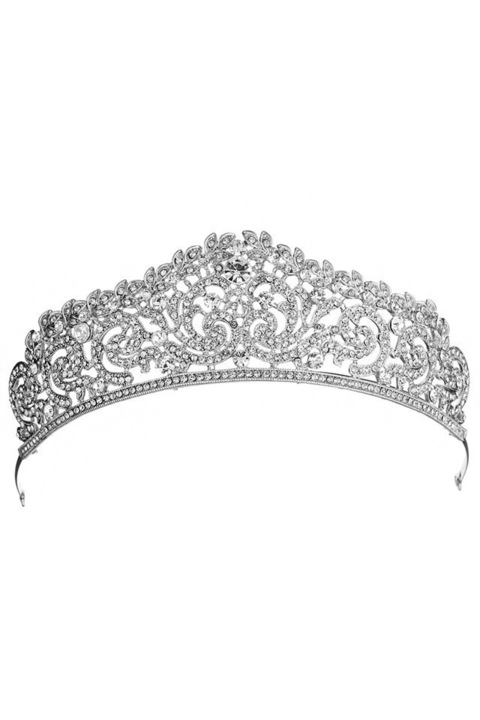Tiara, model Parisian Winter, frunzulite cu cristale transparente, Argintiu