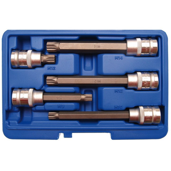 Set cu biti Spline (XZN) M9-M14, antrenare cu tubulara 1/2" 5 piese